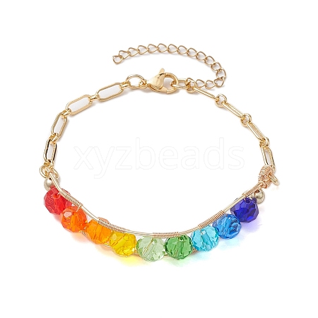 Rainbow Color Faceted Round Glass Beaded Bracelets BJEW-JB10668-1