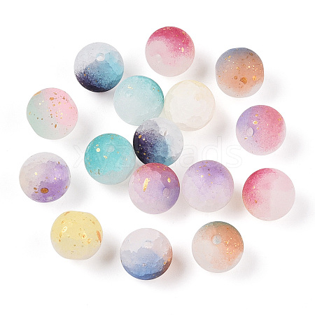 Frosted Baking Painted Crackle Glass Beads with Glitter Powder DGLA-T004-8mm-01A-1