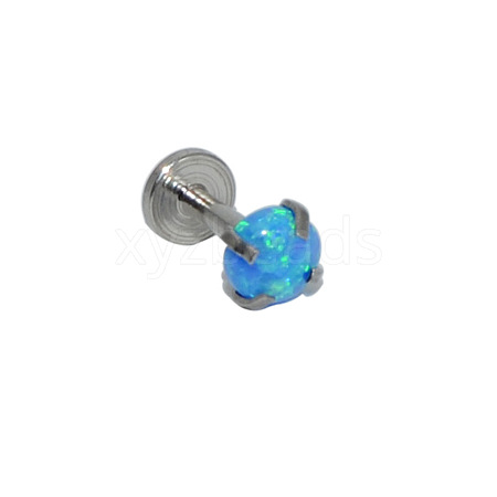 304 Stainless Steel Deep Sky Blue Synthetic Opal Threadless Labrets For Women Men WGF4990-91-1