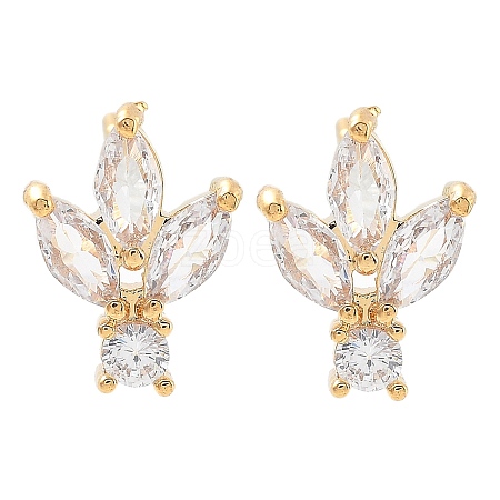 Brass Clear Cubic Zirconia Stud Earring Findings KK-A238-02B-G-1