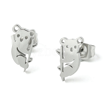 Non-Tarnish Cute Little Animal Theme 304 Stainless Steel Stud Earrings EJEW-B041-02I-P-1