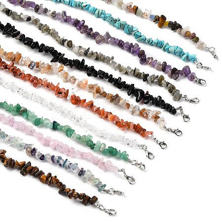 12Pcs 12 Styles Mixed Gemstone Chip Beaded Necklaces for Women G-B122-04-1