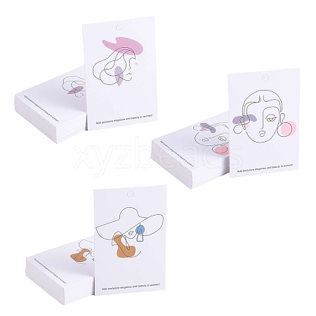 120Pcs 3 Style Rectangle with Women Pattern Cardboard Jewelry Display Cards CDIS-SZ0001-17-1