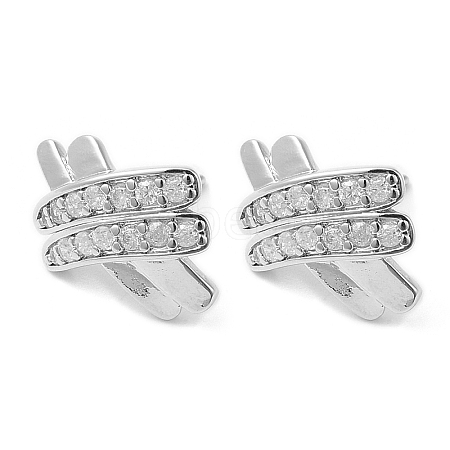 Rack Plating Brass Pave Cubic Zirconia Criss Cross Stud Earrings for Women EJEW-D059-28P-1