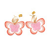 Brass Printing Acrylic Butterfly Dangle Stud Earrings EJEW-TA00671-2