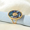 Oval 304 Stainless Steel & Paua Shell & Rhinestone Cuff Rings for Women X-RJEW-G346-06G-02-3