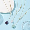 Natural Mixed Gemstone Nugget Pendant Lariat Necklace with Pearl Beaded NJEW-JN04508-2