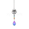 Glass Leaf Sun Catcher Hanging Prism Ornaments with Iron Angel HJEW-PW0002-14B-1