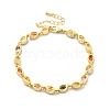 Enamel Evil Eye & Glass Oval Link Chain Bracelet BJEW-G663-01G-01-2