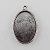 Tibetan Style Antique Silver Alloy Flat Oval Pendant Cabochon Settings TIBEP-M022-37AS-1