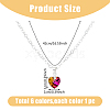 6Pcs 6 Style Glass Heart Pendant Necklaces Set with Brass Chains NJEW-AB00021-9