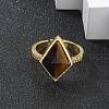 Rhombus Natural Tiger Eye Finger Rings RJEW-B113-01G-04-3