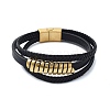 Men's Black PU Leather Cord Multi-Strand Bracelets BJEW-K243-48G-1