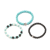 3Pcs 3 Style Natural & Synthetic Mixed Gemstone Beaded Stretch Bracelets Set with Alloy Starfish for Women BJEW-JB08185-4