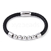 304 Stainless Steel Round Beads Leather Cord Bracelets BJEW-A009-02P-1