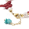 Synthetic Coral & Natural Pearl Beaded Bracelet with Synthetic Turquoise(Dyed) Charms BJEW-TA00229-3