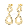 Teardrop Brass Pave Clear Cubic Zirconia Dangle Stud Earrings EJEW-M258-24G-1