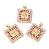 Square with Corss  Brass Micro Pave Cubic Zirconia Pendants KK-K385-041G-2