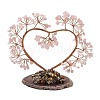 Natural Rose Quartz Chips Love Heart Tree Decorations DJEW-P017-B04-2