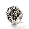 316 Stainless Steel Skull with Cross Finger Ring RJEW-C030-02E-AS-1