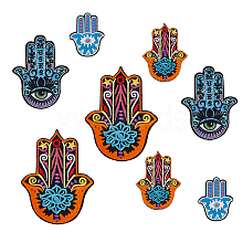 AHADERMAKER 8Pcs 4 Style Hamsa Hand with Evil Eye Pattern Cloth Computerized Embroidery Iron On/Sew On Patches PATC-GA0001-14