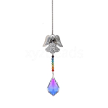 Glass Leaf Sun Catcher Hanging Prism Ornaments with Iron Angel HJEW-PW0002-14B