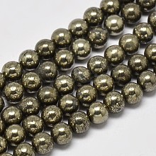 Natural Pyrite Round Beads Strands G-F197-10-4mm