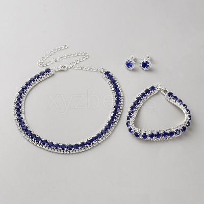 Alloy Rhinestone Necklace & Earrings & Bracelets Set for Women AJEW-WH0455-56-1