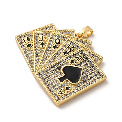 Brass Micro Pave Cubic Zirconia and Enamel Pendants KK-Q098-17G-A-1