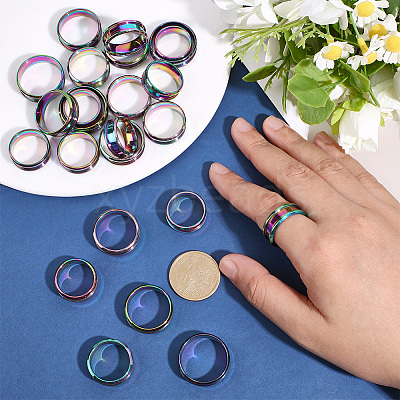 24Pcs 6 Styles 201 Stainless Steel Grooved Finger Ring Settings STAS-ME0003-12MC-1