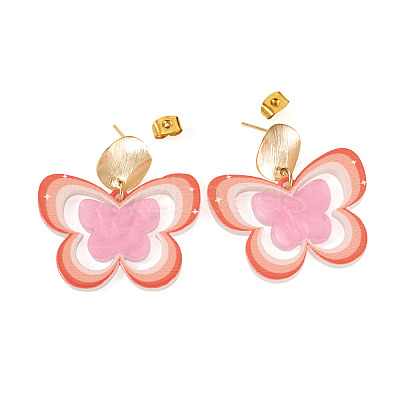 Brass Printing Acrylic Butterfly Dangle Stud Earrings EJEW-TA00671-1