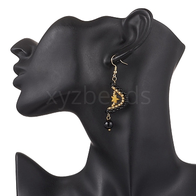 Natural Black Onyx Dangle Earrings EJEW-MZ00544-03-1