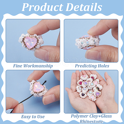 7Pcs 7 Colors Polymer Clay Rhinestone with Crystal Beads FIND-FG0003-56-1