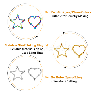 12Pcs 6 Styles Ion Plating(IP) 304 Stainless Steel Linking Ring Rhinestone Settings STAS-FH0002-03-1