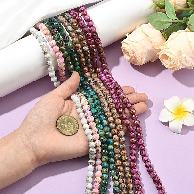 3Strands Baking Paint Glass Beads Strands DGLA-YW0001-55A-1