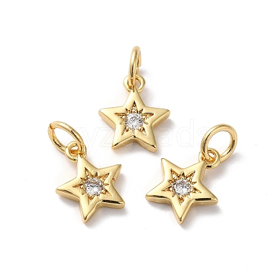 Rack Plating Brass Micro Pave Clear Cubic Zirconia Charms KK-D074-01G-1