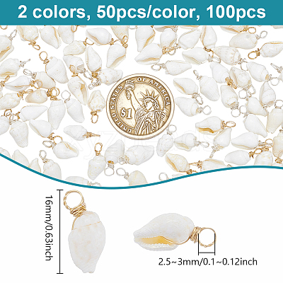 100Pcs 2 Colors Natural Trumpet Shell Pendants PALLOY-GA00041-1