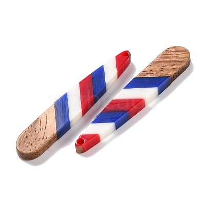 Independence Day Opaque Striped Resin & Walnut Wood Pendants RESI-U010-02G-1