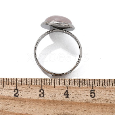 Half Round Natural Rose Quartz Finger Rings X-RJEW-M062-01P-17-1