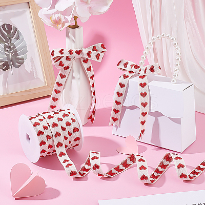 25 Yards Heart Pattern Cotton Ribbons SRIB-BC0001-48A-1