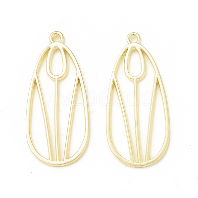 Rack Plating Alloy Teardrop with Tulip Pattern Open Back Bezel Pendants FIND-G052-51LG-1