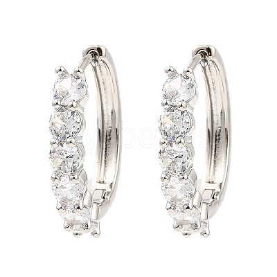 Brass Micro Pave Cubic Zirconia Hoop Earrings EJEW-D078-16P-1