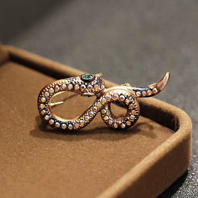 Snake Alloy Rhinestone Brooches for Backpack Clothes JEWB-V003-02G-1