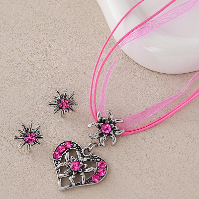 Alloy Rhinestone Pendant Necklaces & Stud Earrings Sets FS-WG88A89-02-1