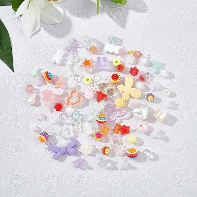 150 Pieces Random Rose Acrylic Beads Bear Pastel Spacer Beads Butterfly Loose Beads for Jewelry Keychain Phone Lanyard Making JX543A-1
