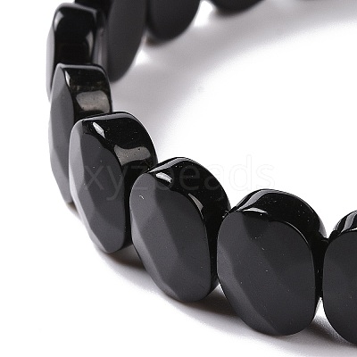 Natural Obsidian Oval Beaded Stretch Bracelet G-E010-01U-1