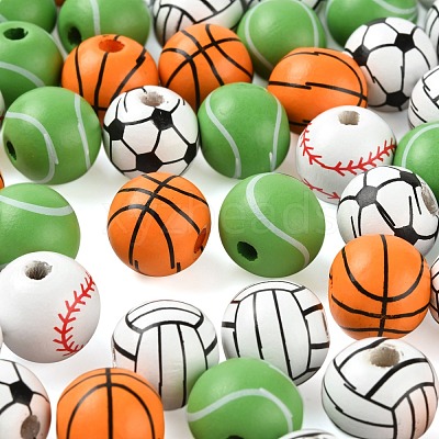 100Pcs 5 Style Painted Natural Wood European Beads WOOD-LS0001-45-1