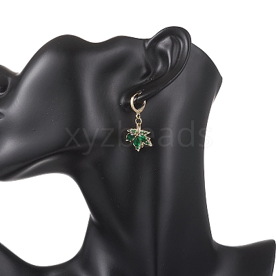 Maple Leaf Brass Micro Pave Cubic Zirconia Leverback Earrings EJEW-JE06916-02-1