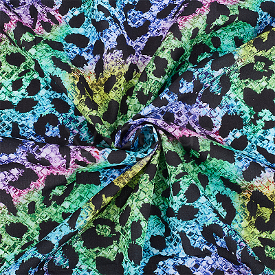 Leopard Print Rainbow Pattern Polycotton Fabric DIY-WH0028-18C-1