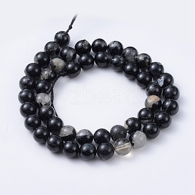 Natural Black Tourmaline Beads Strands X-G-F666-05A-8mm-1